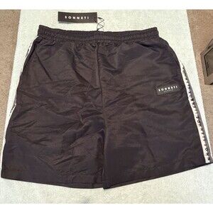 Sonneti London Mens Medium Black Krypt Swim Shorts Logo Tape Mesh Lined NWT